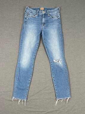 MOTHER Looker Ankle Fray Blue Distressed Skinny Jeans